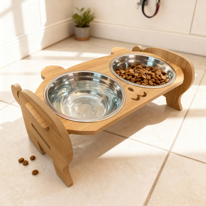 Cat Double Bowl Elevated Pet Feeder